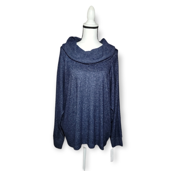 Zac & Rachel Cowl Neck Navy Heather Blue Sweater - Picture 1 of 6